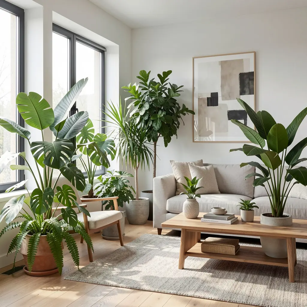 Beautiful indoor plants in modern home setting