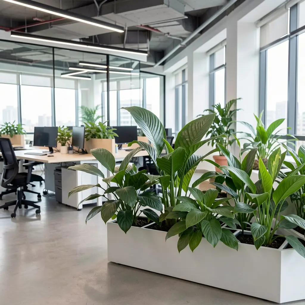 Healthy plants in modern office environment